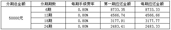 “消费专用备用金”分期付款举例说明