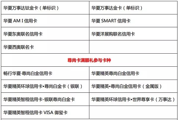 华夏银行信用卡开卡礼活动