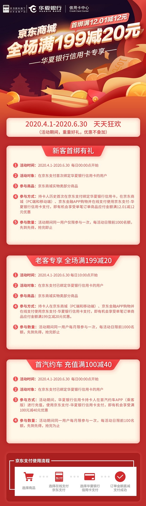 华夏银行信用卡生活京东商城享满199减20元