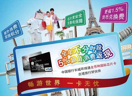 中国银行全币种国际芯片卡消费返现活动
