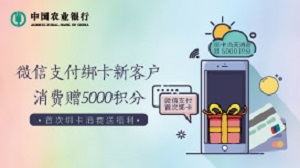 农业银行信用卡首次绑定微信支付客户消费赠积分（2021年4-6月）